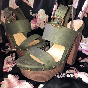Olive Green Chunky Heels